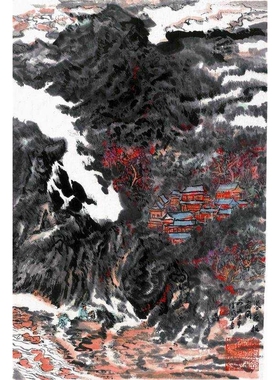 《暮夜投宿图》 陆俨少 画家  名人字画  46*69cm 包邮