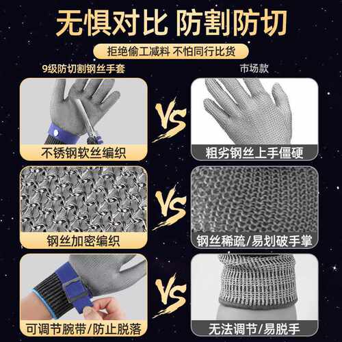 职安康 GL1-650 9级防切割钢丝手套耐磨防护玻璃电焊劳保手套