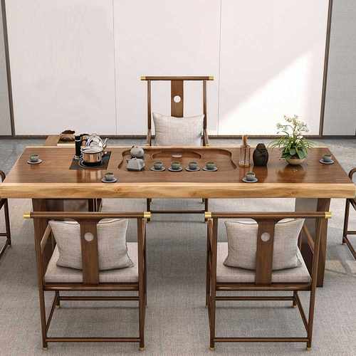 新中式实木大板茶桌办公室禅意会客功夫茶台家用休闲泡茶桌椅组合