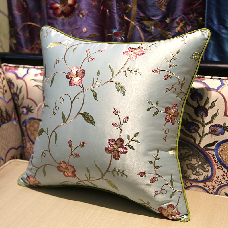 中式刺绣抱枕靠垫真皮沙发靠枕不B含芯套椅子大客厅长方形靠包简
