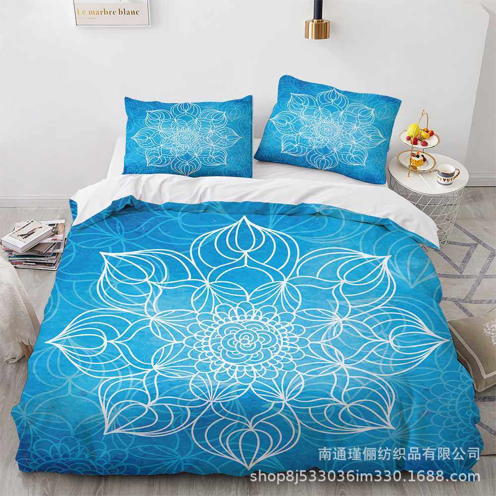 跨境波西米亚3d印花数码外贸家纺被套三件套床单枕套床上用品