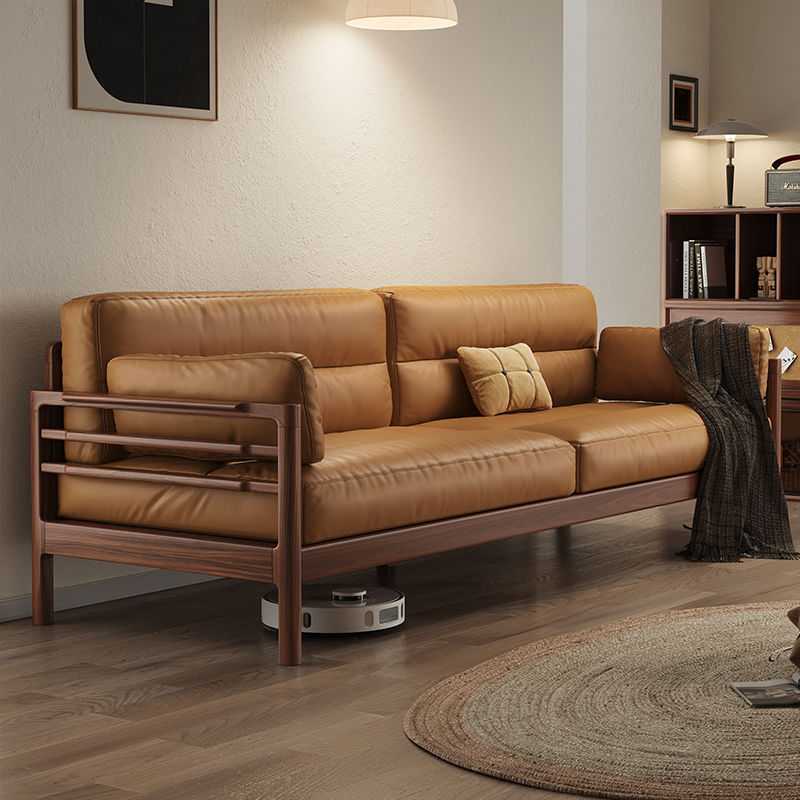 现代简约实木沙发新中式客厅黑胡桃木直排冬夏两用布艺沙发组合