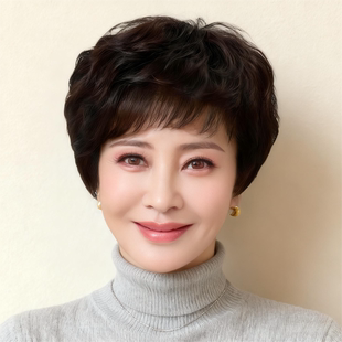 假发妈妈款假发短发中老年女假发女真人发丝全头套日常纹理假发