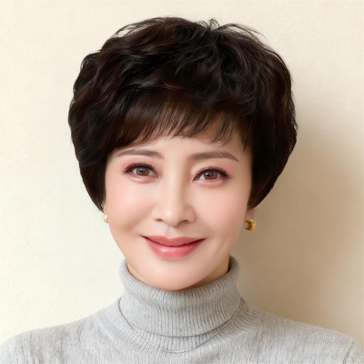 假发短发中老年女妈妈款假发全真发全头套真人发丝日常自然纹理