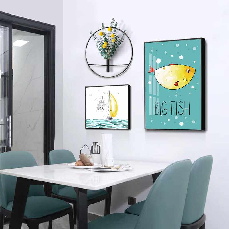 北欧餐厅装饰画现代简约轻奢风饭桌背景墙面挂画创意客厅厨房壁画