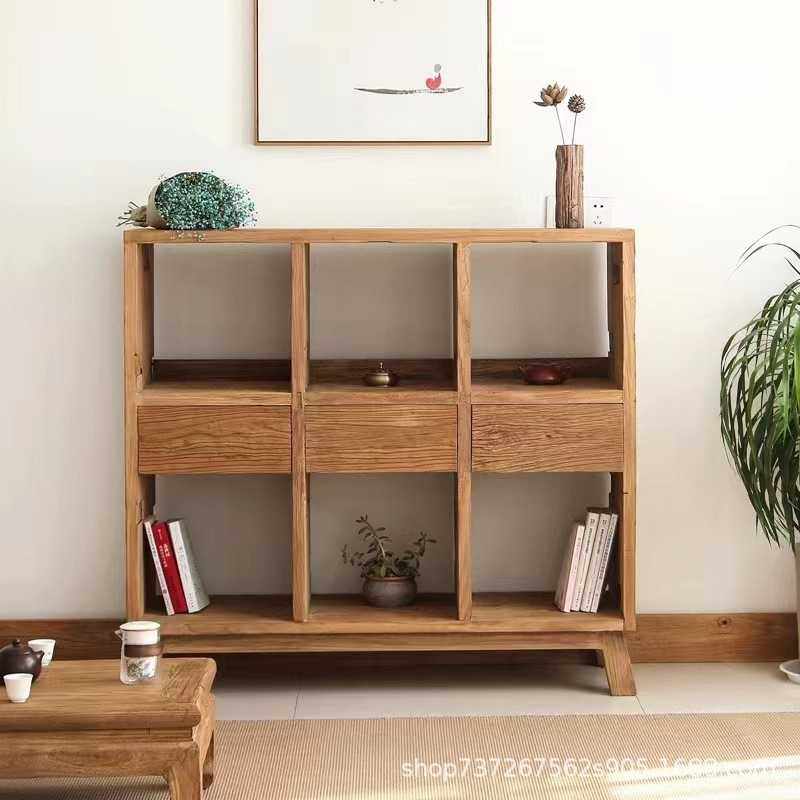 新中式老榆木书架带抽屉多宝阁茶具展示架落地式原木置物架收纳柜,电子元器件市场,其它元器件,淘宝优惠券,粉丝福利购,淘宝优惠卷