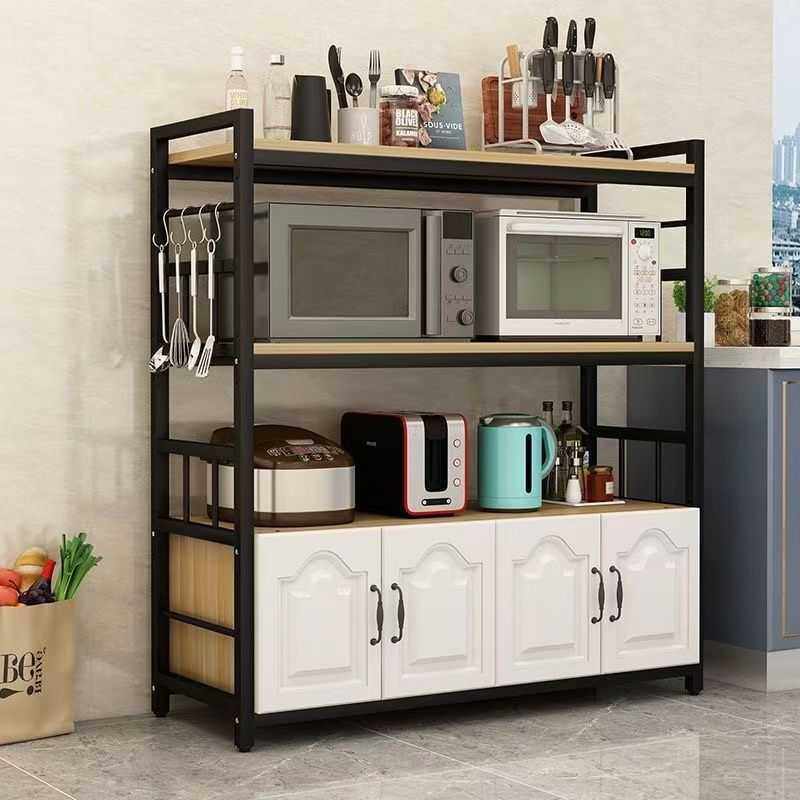 厨房置物架落地多层家用多功能微波炉碗具收纳架带柜门厨房放碗柜,电子元器件市场,其它元器件,淘宝优惠券,粉丝福利购,淘宝优惠卷