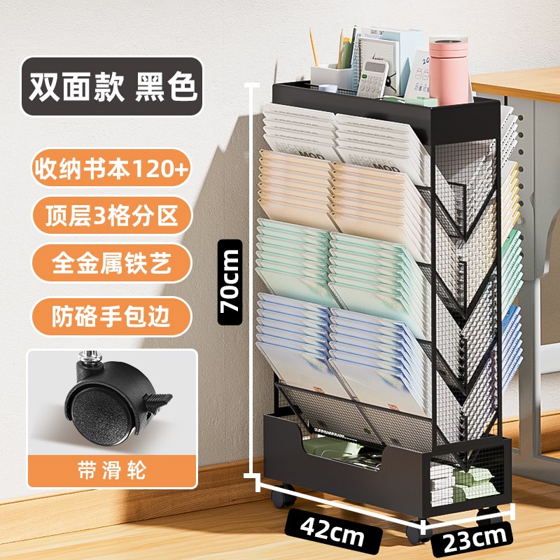 铁艺可移动书架带轮书桌收纳置物架q落地书桌边小书架侧边收纳袋