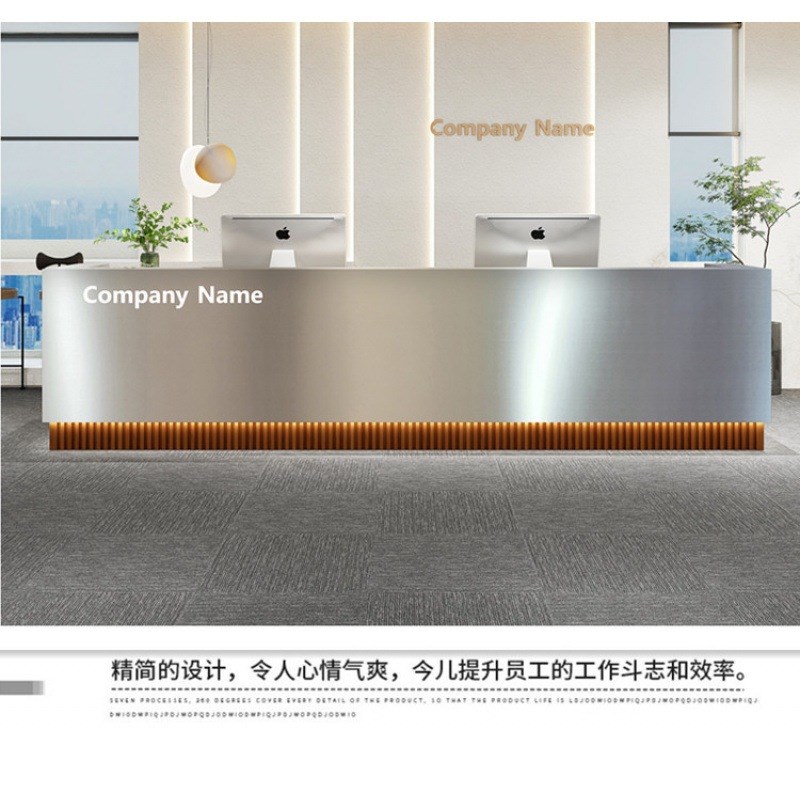 新款公司前台咨询台简约现代不y锈钢接待美容院收银台酒店烤漆吧