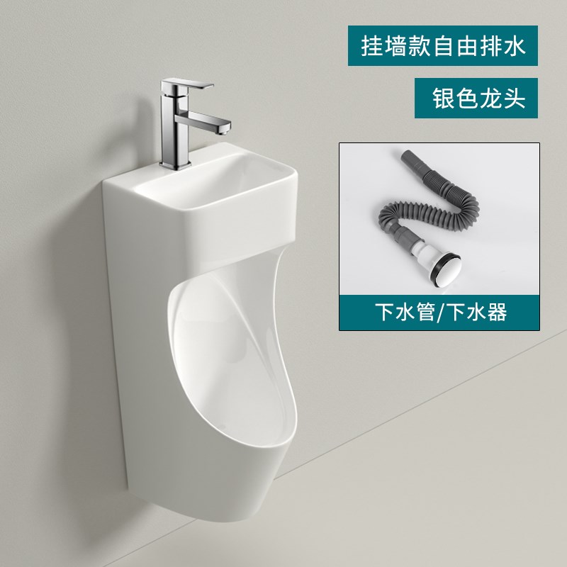 新型一体带洗手盆小m便池壁挂墙式家用男式小便器落地式防臭小便