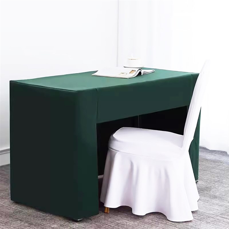 会议展会桌布 加厚台呢布套 y墨绿色酒店绒布桌裙罩三面台罩开桌
