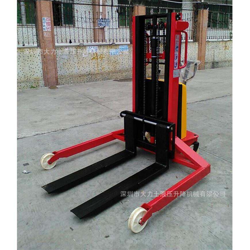 1吨宽支腿半电动堆高车宽腿半自动堆高机升高搬运叉车堆垛机