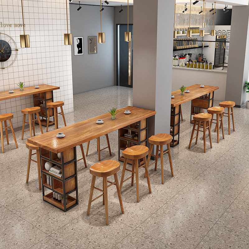 北欧简约实木吧台桌 家用长条靠墙餐桌 咖啡厅奶茶店高脚休闲桌椅