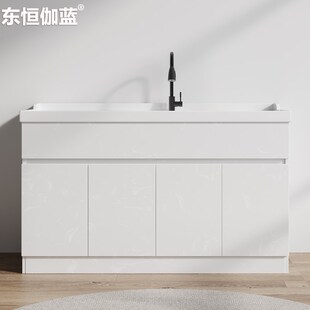 简约现代户外整体人造石洗衣柜阳台石英石洗衣盆S带斜衣搓板洗衣