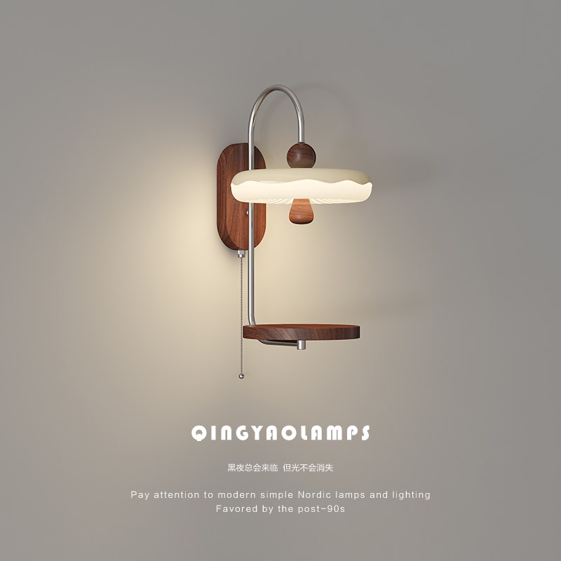 QINGYAO清瑶 壁灯法式中古风卧室床头灯拉线开关客厅走廊过道灯