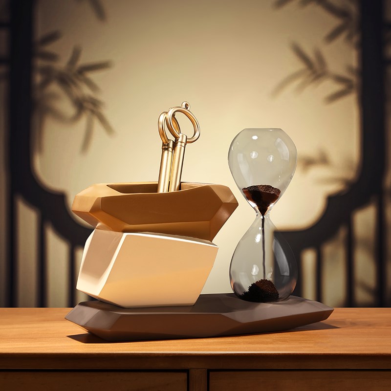 磁力玻璃沙漏几何笔筒解压桌面装饰创意高级办公室摆件送老师朋友