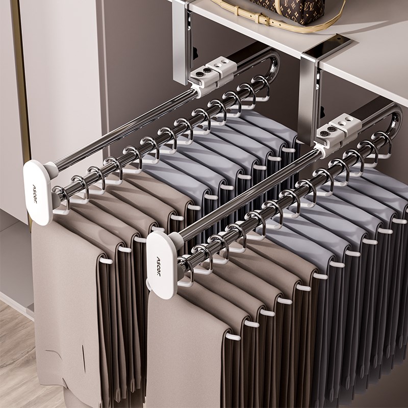 裤架伸缩滑轨家用衣柜挂衣杆抽拉式鹅型衣架裙子专用无痕收纳神器