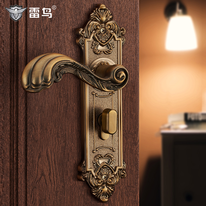雷鸟美式门锁静音室内卧室房门锁黄古铜静音木门把手家用锁具套装