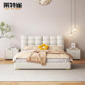 北欧布艺床现代简约双人主卧1.8米科技布软包床轻奢ins风网红床