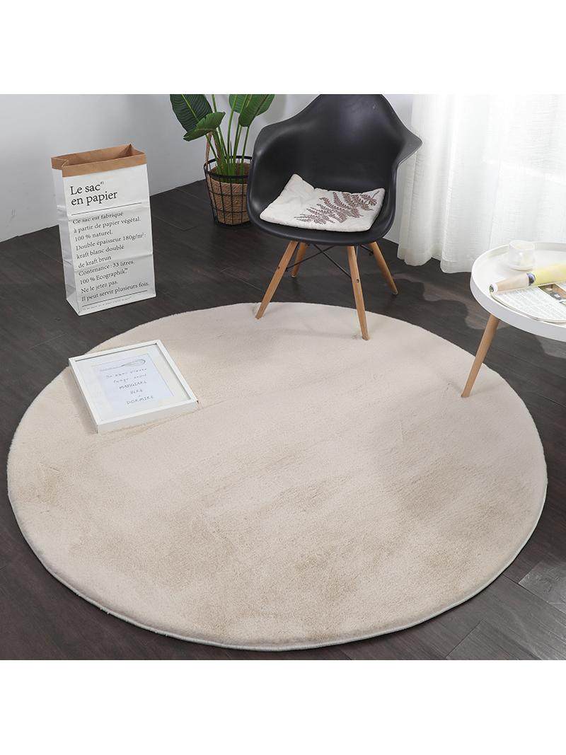 现代简约彷兔毛圆形地毯卧室床边毯纯色长毛绒加厚地毯地垫