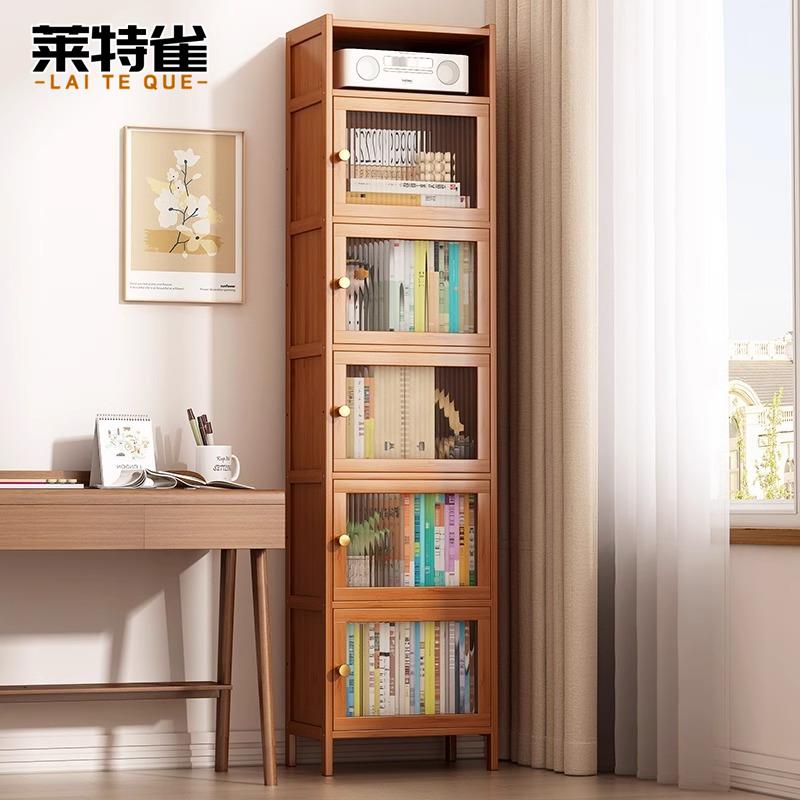 简易书柜防尘加深窄款夹缝置物柜带柜门书架落地家用多层放书本架