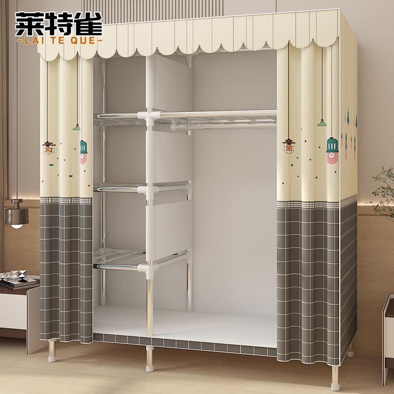 简易布衣柜家用卧室组装出租房用钢管衣橱收纳柜子全钢架结实耐用
