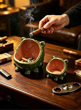 跨境创意陶瓷烟灰缸大嘴青蛙调味罐糖果盐罐厨房家居桌面装饰摆件