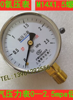 氧压力表Y-60禁油0-25mpa上海荣华氧气减压器表头2.5mpa正品