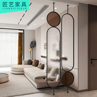玻璃屏风客厅玄关卧室遮挡简约可旋转铁艺不O锈钢艺术玻璃隔断定