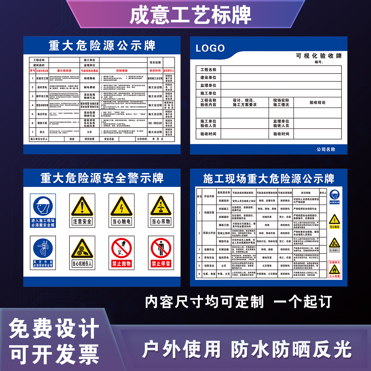 施工现场重大危险源公示牌建筑工地施工重大危险源公示警示标识牌