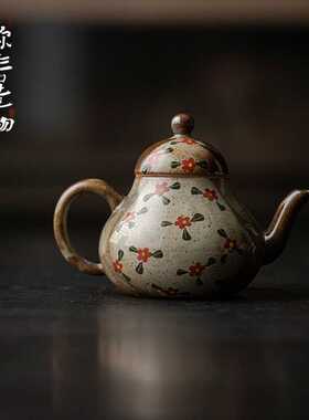 弥言日式仿柴烧茶壶纯手工粗陶泡茶壶带过滤釉下彩手绘功夫茶具