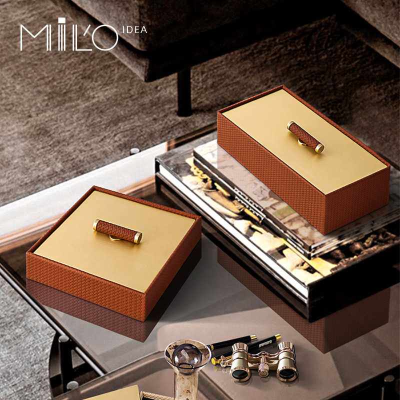 现代轻奢皮革首饰盒收纳摆设欧式小奢华卧室梳妆台储物罐