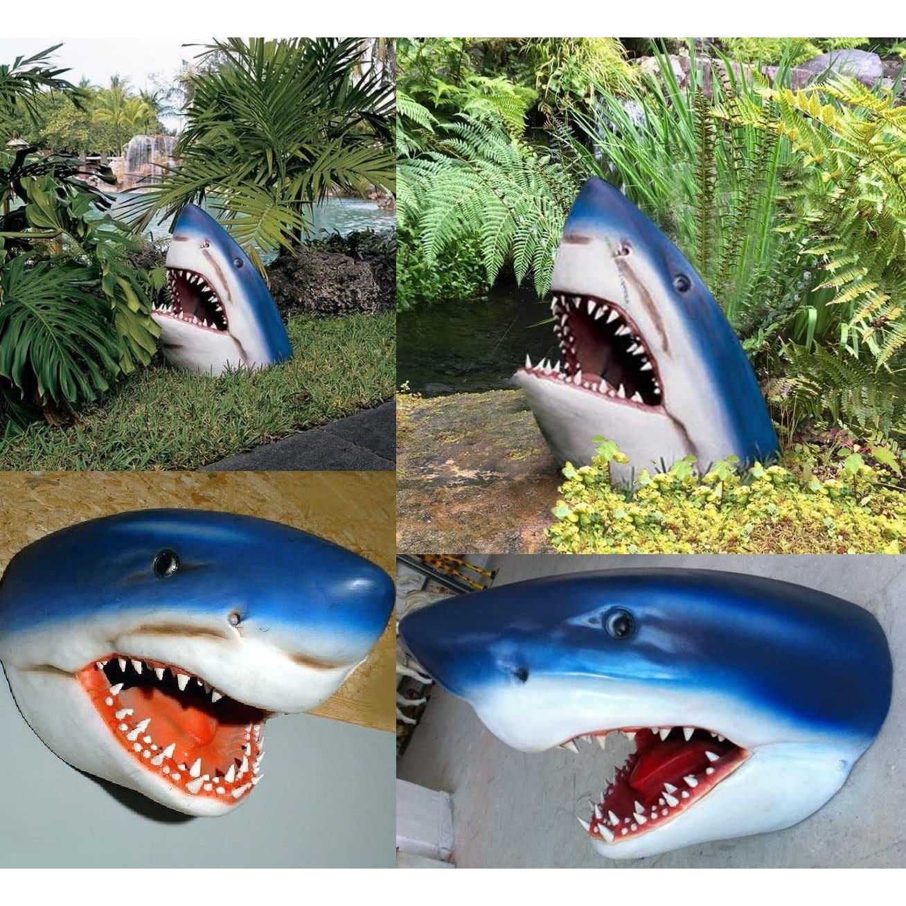 Great White Shark Garden Statue 大白鲨花园雕像壁挂树脂3D装饰