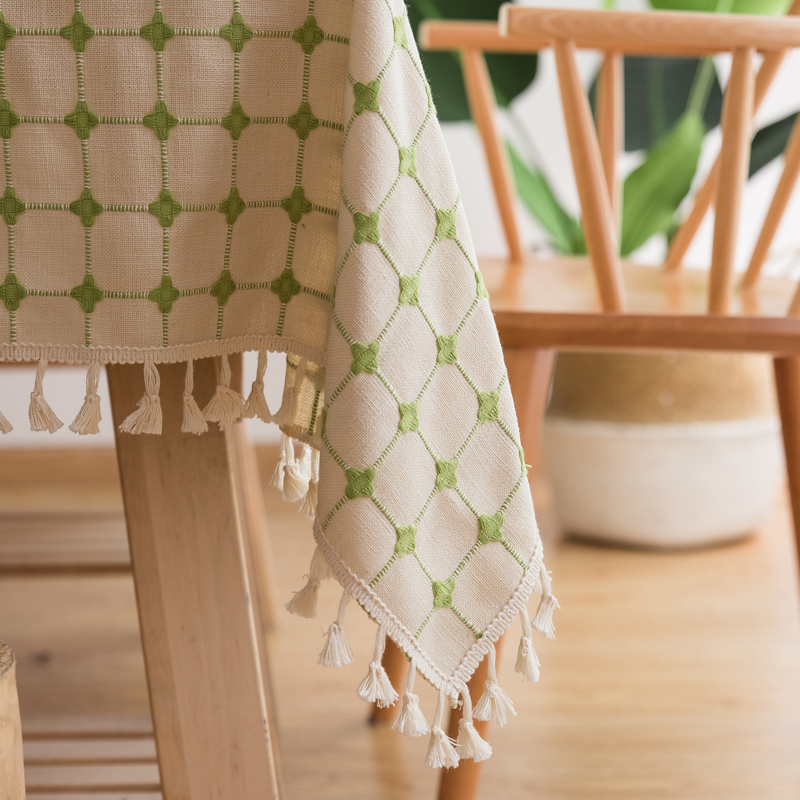 2022年e新款格子餐桌布小方格网红绿色高级感简约现代客厅茶几桌