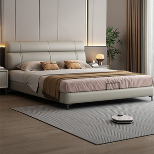 尚品宅配真皮床现代简约主卧大床轻奢高端大气1米8双人床卧室软包