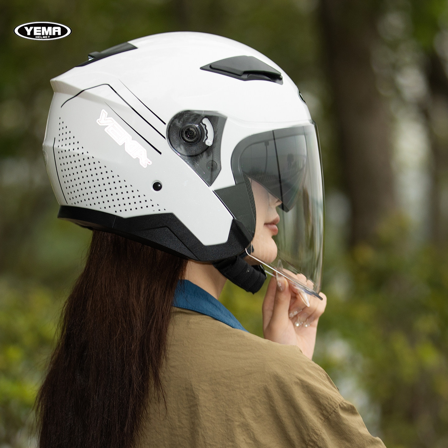 野马双镜片3/4盔四季通用电动车头盔女冬季保暖安全帽男3C认证