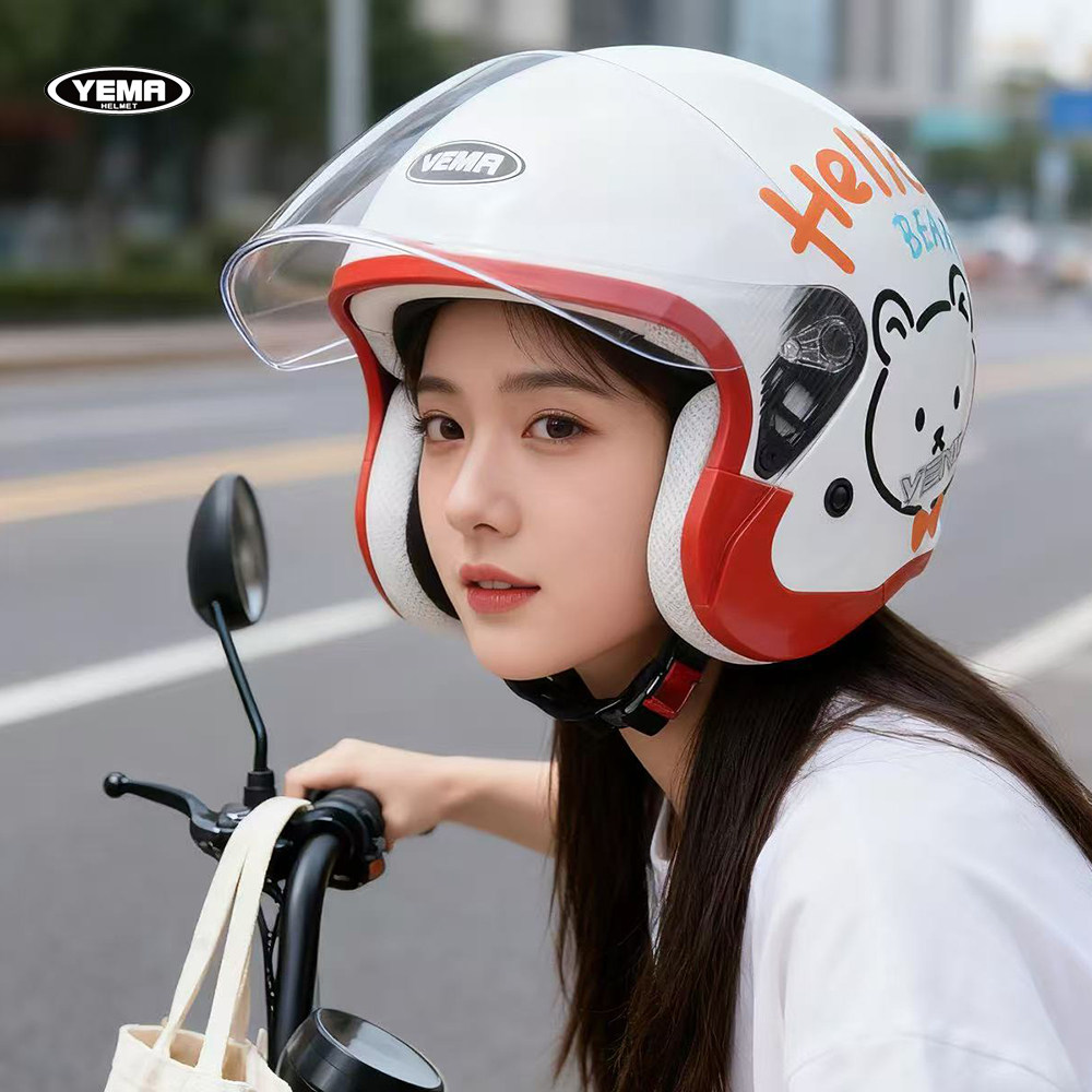 野马电动车头盔女3C认证秋冬季保暖3/4可爱半盔电瓶车安全帽四季