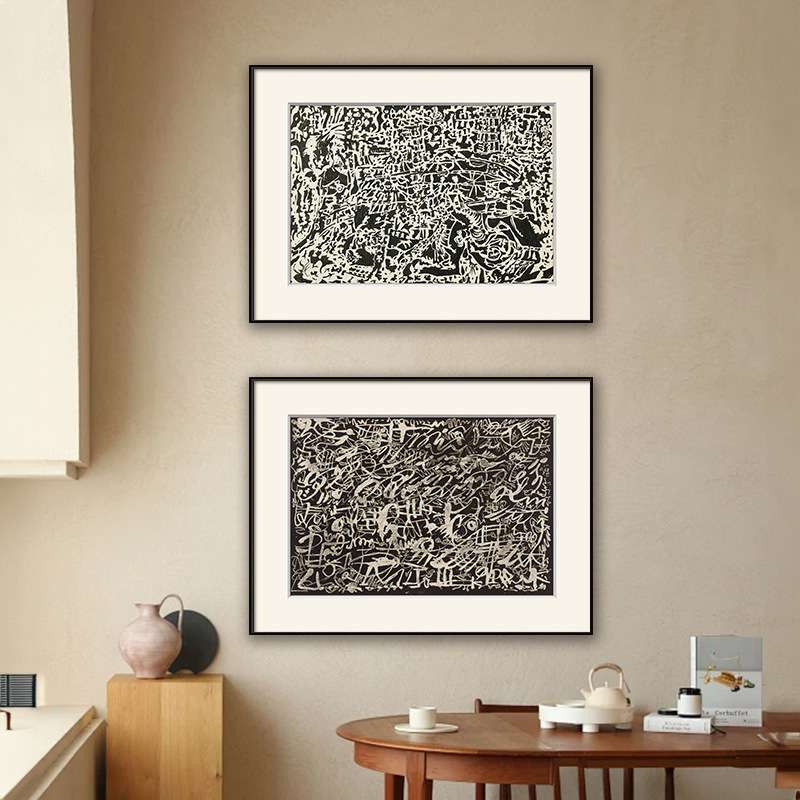 现代样板房办公室书房装饰画餐厅抽象挂画黑白线条玄关入户艺术画