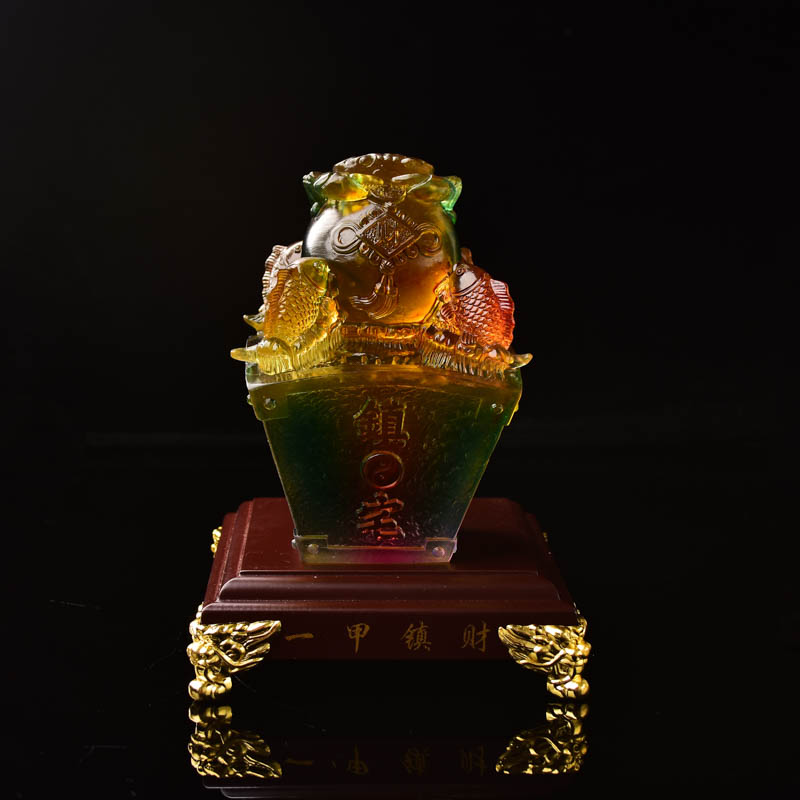 易明光居2021牛年一甲镇财吉祥宏琉璃摆件P金元宝鸿财大展摆件