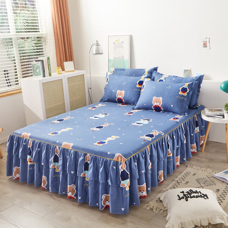 水洗棉床裙三件套床罩n式防滑床单全棉1.5m1.8米2简约床上用品时