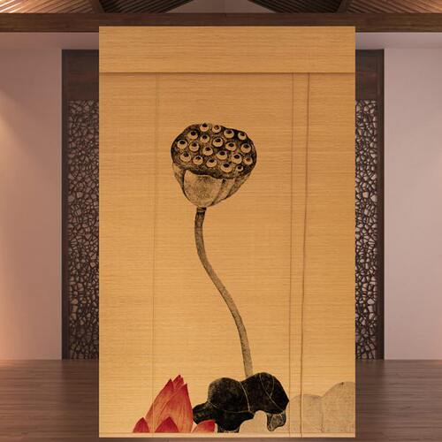 竹帘印花图案竹窗帘隔断背景装饰竹卷帘新中式茶室竹帘卷帘印画