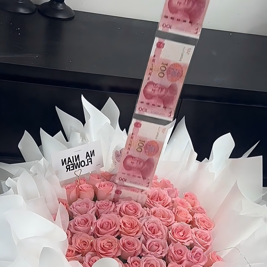 气球花束抽拉款有钱花生日款同城配送送女友情侣闺蜜鲜花送花上门