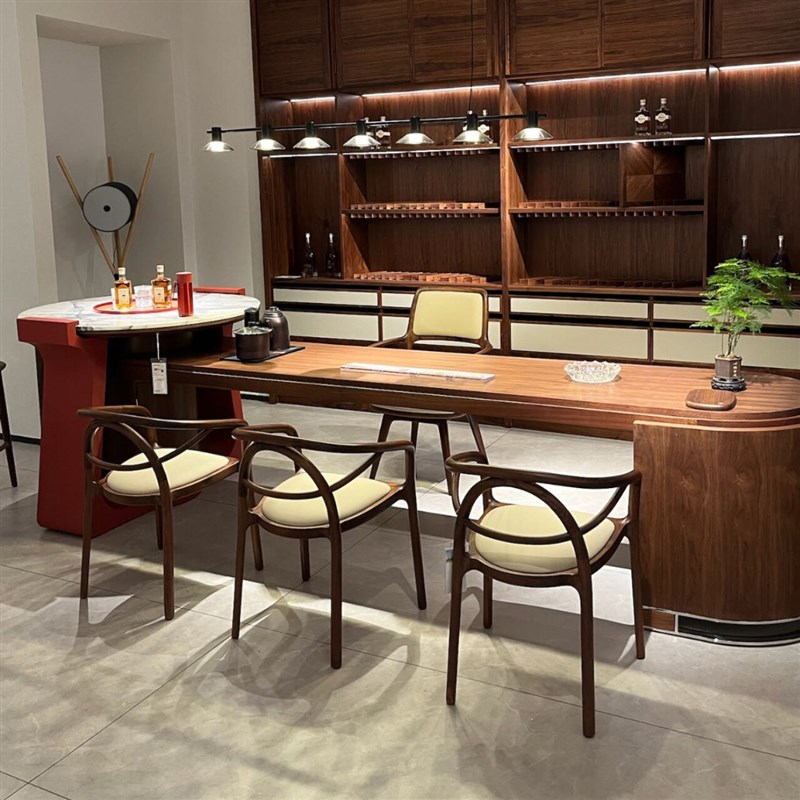 北美黑胡桃木茶桌椅组合茶室w家具禅意客厅家用实木功夫茶台泡茶