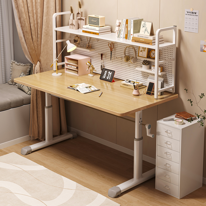 书桌书架一体桌子家用学习桌卧室初中生书桌台式电脑桌升降书桌