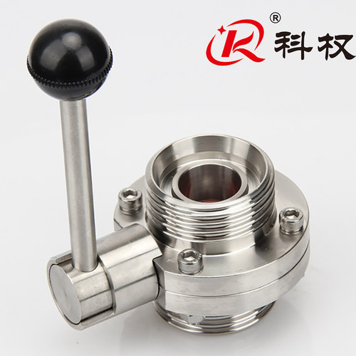 科权304不锈钢手动德标圆形外螺纹蝶阀DIN手柄式食品级活接蝶阀