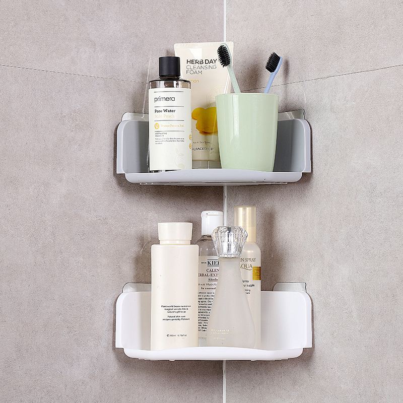 塑料转角沥水置物架浴室免打孔强力壁挂洗漱三角架子卫生间收纳架