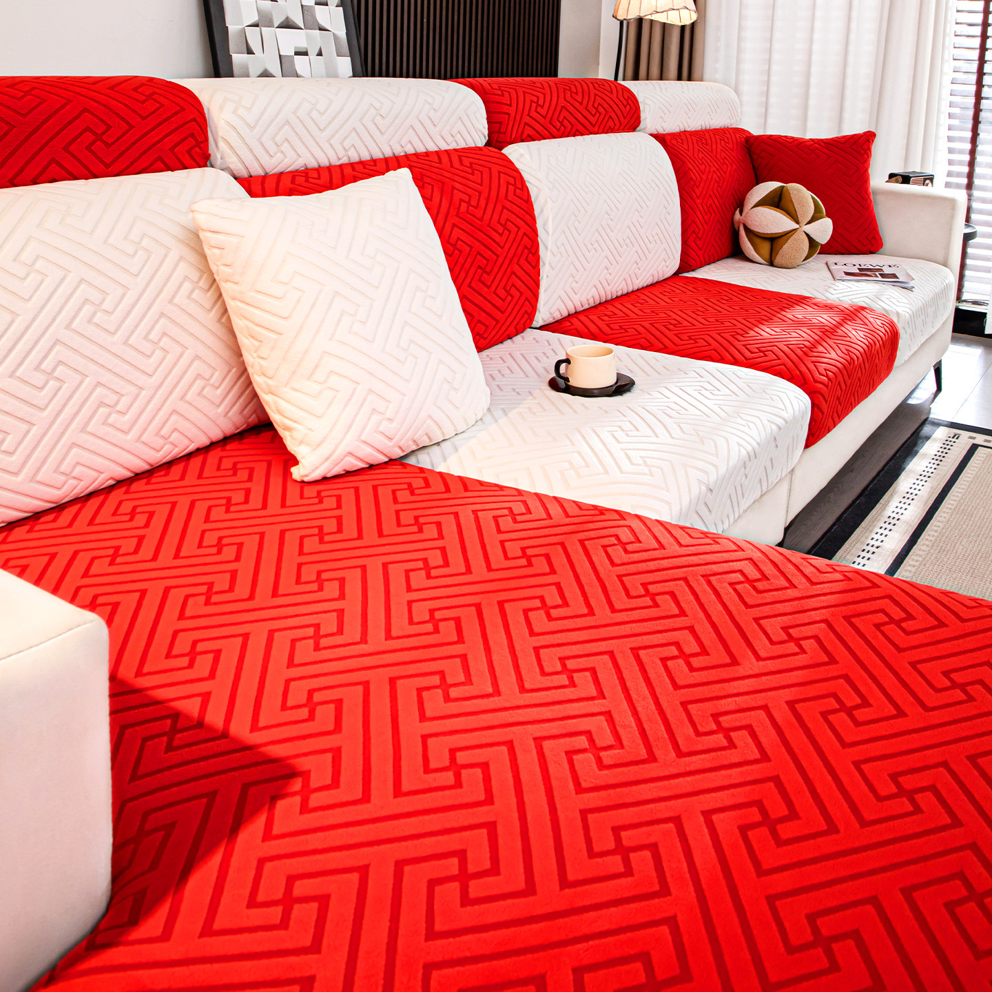 龙憩阁沙发布现代中式三座一贵妃沙发套罩秋冬款防猫抓弹力靠背套,居家布艺,沙发套,淘宝优惠券,粉丝福利购,淘宝优惠卷