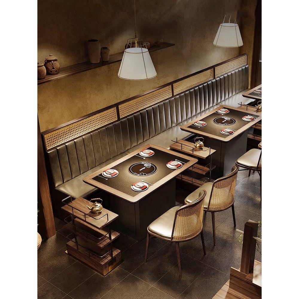 山野风实木卡座沙发火锅店火锅桌椅定制组合茶楼饭店餐厅餐饮商用