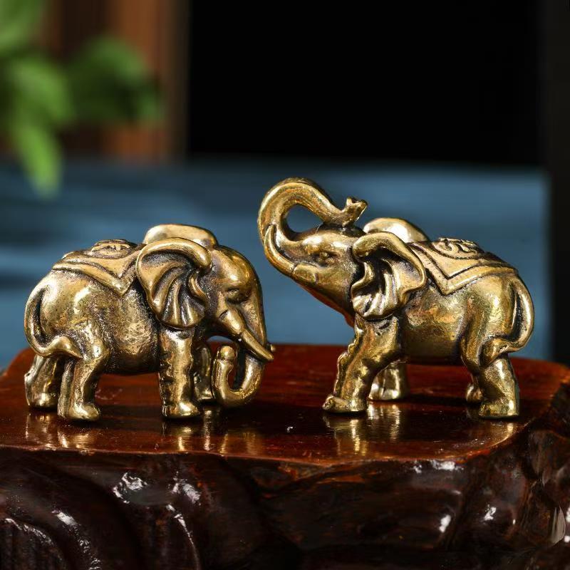 大象摆件一对招财纳福桌面家居客厅办公桌茶宠吉祥办公室工艺装饰