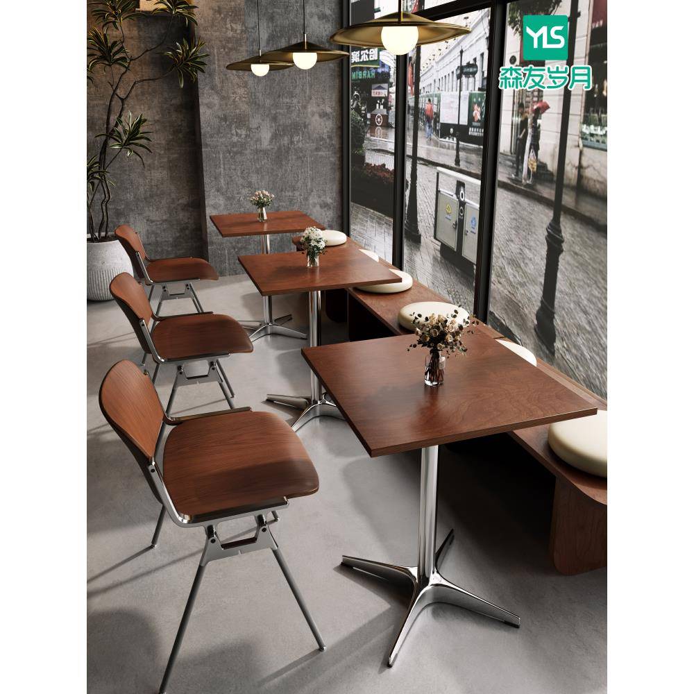 咖啡厅桌椅海洋板桌子甜品糖水韩式餐厅商用餐桌复古酒馆实木方桌